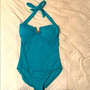 Teal Halter One Piece Swim Suite